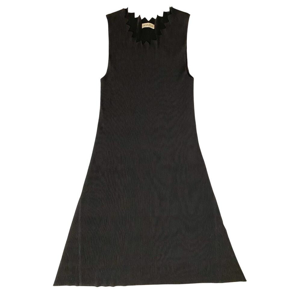 Alquema Crinkle Smash Pleated Sleeveless Midi Dress M Neck Cutouts Artsy Boho